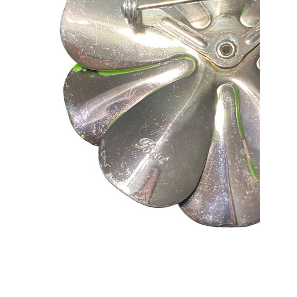 Brooch Flower Enamel Green Swirl Costume Jewelry - Picture 5 of 6